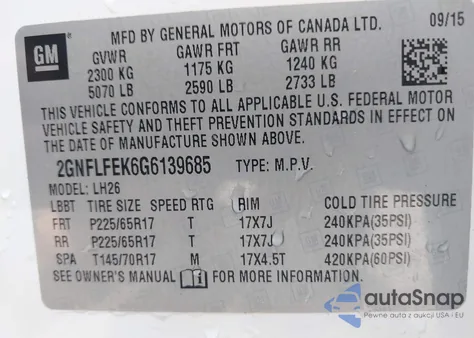 2016 Chevrolet Equinox Lt from USA, damaged, VIN 2GNFLFEK6G6139685